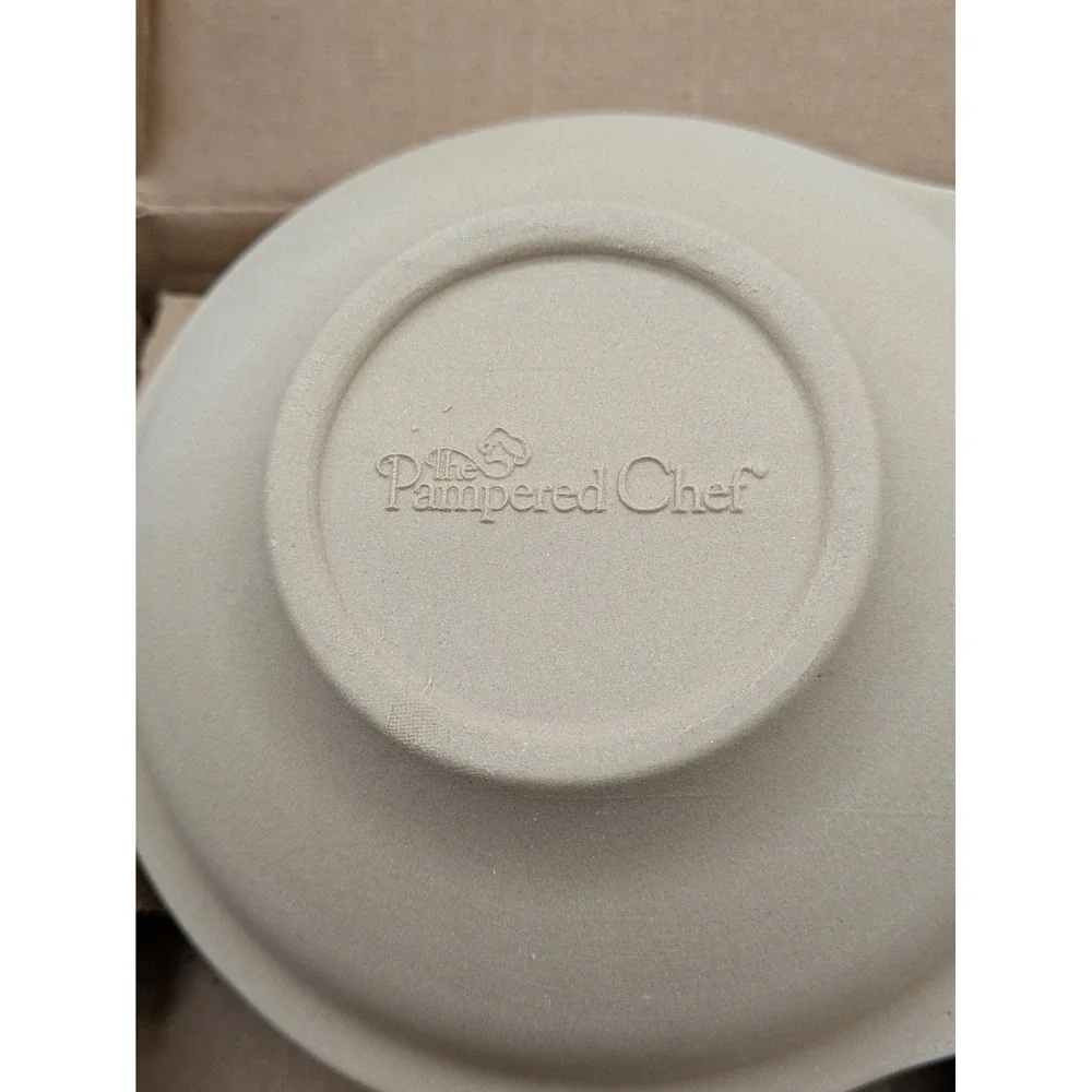 Pampered Chef Microwave Egg Cooker Stoneware 1372 Beige Double Well USA Tray
